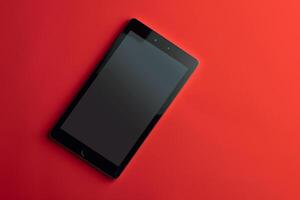 Tablet screen mockup with contemporary design elements and  workspace setup photo