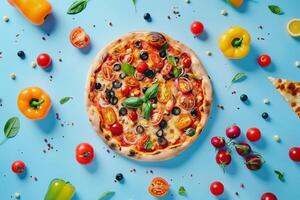 Assorted Toppings Pizza Background for Food and Menu Design photo