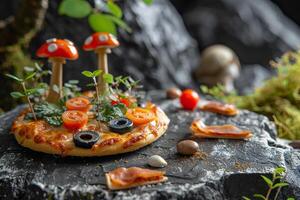 Miniature Pizza Garden with Tiny Props and Whimsical Toppings in a Fun and photo