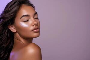Lavender Background with Glowing Skin Portrait photo