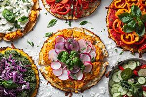 Pizza with Assorted Toppings Served on Table photo