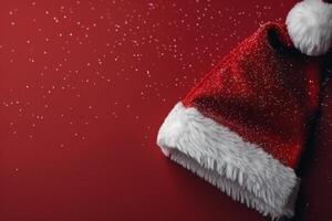 Red Winter Hat With Pom Pom Surrounded by Snowflakes in Cozy Indoor Setting photo
