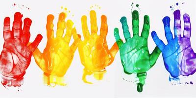 Colorful Handprints on White Background photo