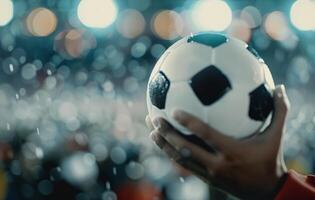 Soccer Player Holding Ball on Field photo