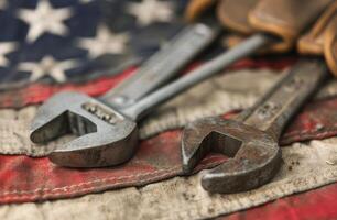 Worn Tools on American Flag photo