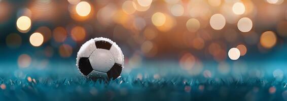 Soccer Ball on Field at Night photo