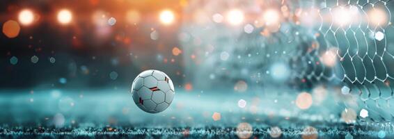 Soccer Ball on Field at Night photo