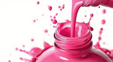 Pink Liquid Pouring Into Glass Jar photo