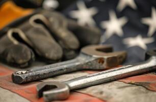 Worn Tools on American Flag photo