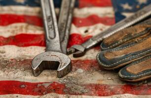 Worn Tools on American Flag photo