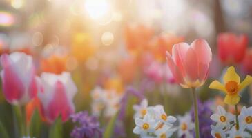 Colorful Tulips in Sunlight photo