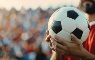 Soccer Player Holding Ball on Field photo