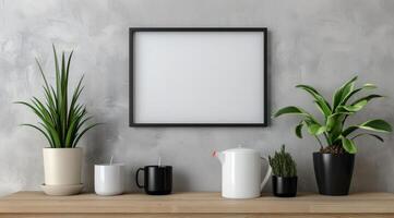 Plants and Frame on Shelf photo