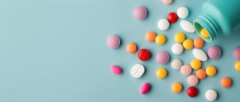 Colorful Pills Spilled on Table photo