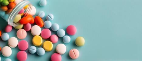 Colorful Pills Spilled on Table photo