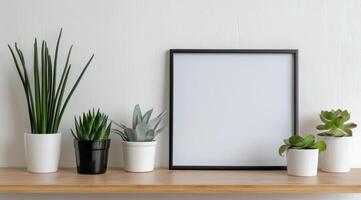 Plants and Frame on Shelf photo