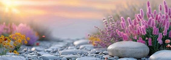 Wildflowers and Stones in the Evening Sun photo