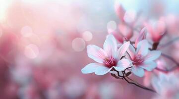 Pink Magnolia Blossoms in Spring Sunlight photo