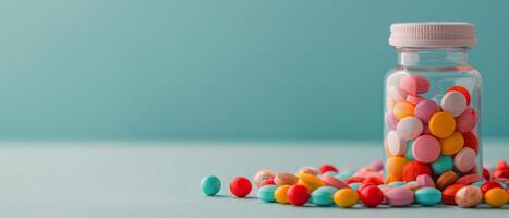 Colorful Pills Spilled on Table photo