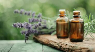 Essential Oils on Wooden Surface photo