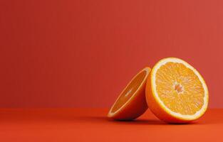 Orange Slice on Red Background photo