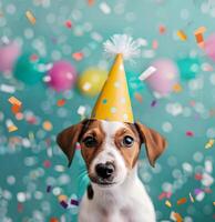 Dog Wearing Party Hat photo