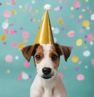Dog Wearing Party Hat photo
