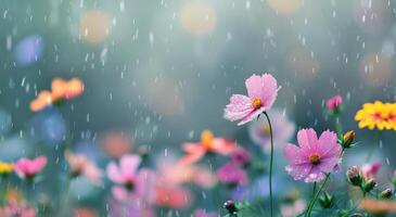 Pink Flowers in the Rain photo