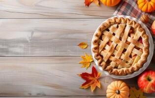 Apple Pie on Rustic Wooden Tabletop photo