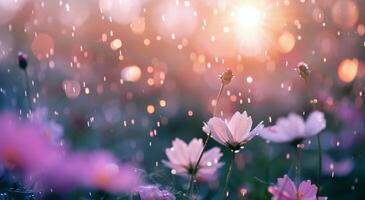 Pink Flowers in the Rain photo