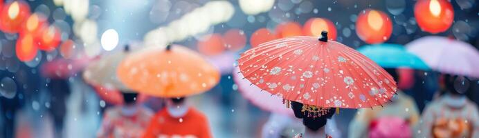 Red Umbrella in Japanese City photo
