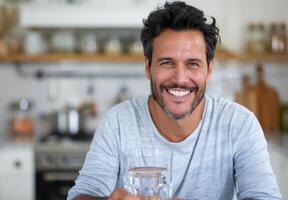Man Drinking Water in Kitchen photo