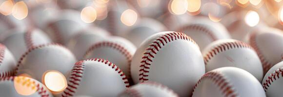 Close-Up of Baseball Balls in a Pile photo