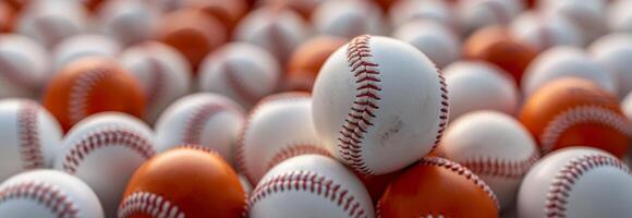 Close-Up of Baseball Balls in a Pile photo