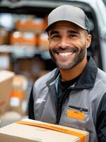 Delivery Driver Smiling With Packages photo