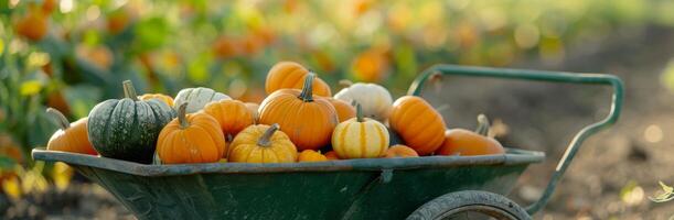 Pumpkins in a Wagon at a Fall Harvest photo