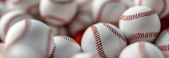 Close-Up of Baseball Balls in a Pile photo