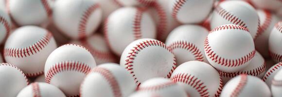Close-Up of Baseball Balls in a Pile photo