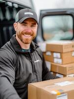 Delivery Driver Smiling With Packages photo