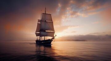 Sailboat at Sunset on the Ocean photo