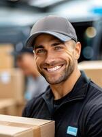 Delivery Driver Smiling With Packages photo