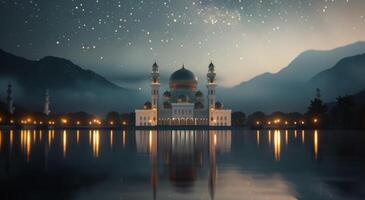 Nighttime View of the Sultan Omar Ali Saifuddien Mosque photo