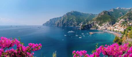 Amalfi Coast View With Bougainvillea photo
