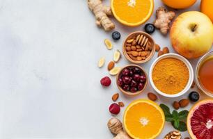 Immune Boosting Foods on White Background photo