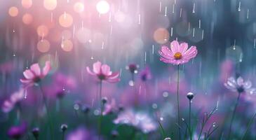 Pink Flowers in the Rain photo