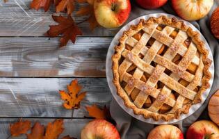 Apple Pie on Rustic Wooden Tabletop photo
