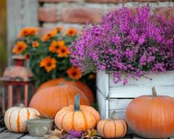 Fall Floral Arrangement With Pumpkins photo