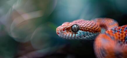 Red Snake With Blue Eyes on a Leaf photo