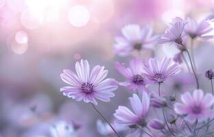 Purple Cosmos Flowers in Soft Light photo
