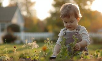Young Boy Exploring Wildflowers photo